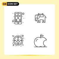 4 Creative Icons Modern Signs and Symbols of mobile business cross elephant target Editable Vector Design Elements