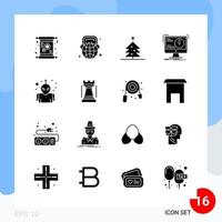 Modern Pack of 16 Icons Solid Glyph Symbols isolated on White Backgound for Website designing Creative Black Icon vector background