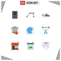 Pack of 9 creative Flat Colors of gas cooker hill camping tree Editable Vector Design Elements