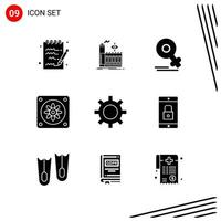 Collection of 9 Vector Icons in solid style Pixle Perfect Glyph Symbols for Web and Mobile Solid Icon Signs on White Background 9 Icons Creative Black Icon vector background