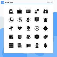 Group of 25 Modern Solid Glyphs Set for search user advertising profile cross Editable Vector Design Elements