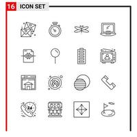 16 íconos generales para el diseño de sitios web, impresión y aplicaciones móviles 16 símbolos de esquema signos aislados en fondo blanco 16 icon pack creative black icon vector background