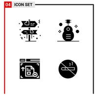 4 General Icons for website design print and mobile apps 4 Glyph Symbols Signs Isolated on White Background 4 Icon Pack Creative Black Icon vector background