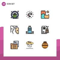 Filledline Flat Color Pack of 9 Universal Symbols of bottle human app communication puzzle Editable Vector Design Elements