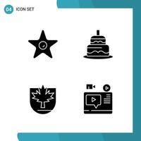 Vector Pack of 4 Glyph Symbols Solid Style Icon Set on White Background for Web and Mobile Creative Black Icon vector background