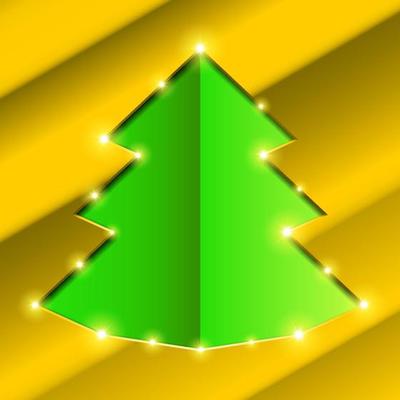 Cutout hole frame Christmas tree on the golden surface