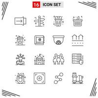 16 iconos estilo de línea basados en cuadrícula símbolos de esquema creativos para el diseño de sitios web signos de icono de línea simple aislados en fondo blanco 16 conjunto de iconos fondo de vector de icono negro creativo