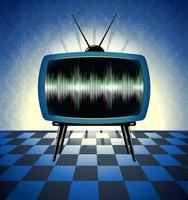 Retro tv receiver with sound wave in the blue room vector