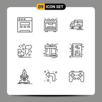 Group of 9 Modern Outlines Set for business free vehicle cyber pollution Editable Vector Design Elements