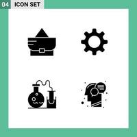4 Solid Glyph concept for Websites Mobile and Apps bag science cog tube head Editable Vector Design Elements