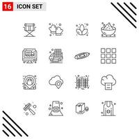 Universal Icon Symbols Group of 16 Modern Outlines of truck potato lotus mashed food Editable Vector Design Elements