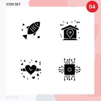 User Interface Pack of 4 Basic Solid Glyphs of medical valentine health home chip Editable Vector Design Elements