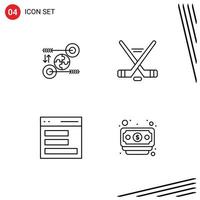 Set of 4 Modern UI Icons Symbols Signs for puzzle communication marketing ice sport interface Editable Vector Design Elements