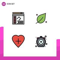 4 Universal Filledline Flat Color Signs Symbols of book heart shape writer nature chrono Editable Vector Design Elements