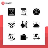 Pack of 9 Universal Glyph Icons for Print Media on White Background Creative Black Icon vector background