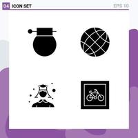 Pictogram Set of 4 Simple Solid Glyphs of army globe war contact graduation Editable Vector Design Elements