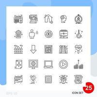 Modern Pack of 25 Icons Line Outline Symbols isolated on White Backgound for Website designing Creative Black Icon vector background