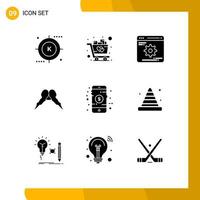 Pack of 9 creative Solid Glyphs of men movember trolley hipster optimization Editable Vector Design Elements