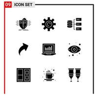 9 General Icons for website design print and mobile apps 9 Glyph Symbols Signs Isolated on White Background 9 Icon Pack Creative Black Icon vector background