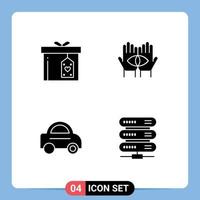 Mobile Interface Solid Glyph Set of 4 Pictograms of gift box car delivery medium van Editable Vector Design Elements