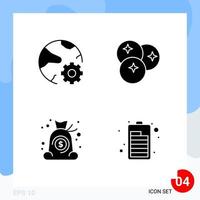 Modern Pack of 4 Icons Solid Glyph Symbols isolated on White Backgound for Website designing Creative Black Icon vector background