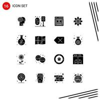 Set of 16 Vector Solid Glyphs on Grid for molecule atom bathroom server seo Editable Vector Design Elements