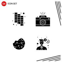 Collection of 4 Vector Icons in solid style Pixle Perfect Glyph Symbols for Web and Mobile Solid Icon Signs on White Background 4 Icons Creative Black Icon vector background