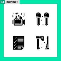 Pack of 4 Solid Style Icon Set Glyph Symbols for print Creative Signs Isolated on White Background 4 Icon Set Creative Black Icon vector background