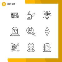 9 Icon Set Line Style Icon Pack Outline Symbols isolated on White Backgound for Responsive Website Designing Creative Black Icon vector background