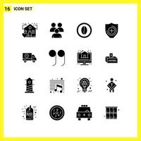 16 Icon Set Simple Solid Symbols Glyph Sign on White Background for Website Design Mobile Applications and Print Media Creative Black Icon vector background