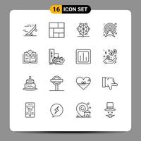 Pictogram Set of 16 Simple Outlines of bulb map machine direction arrow Editable Vector Design Elements