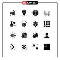 Mobile Interface Solid Glyph Set of 16 Pictograms of education lab search chemistry signal Editable Vector Design Elements