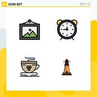 Modern Set of 4 Filledline Flat Colors Pictograph of photo coffee clock timer ireland Editable Vector Design Elements