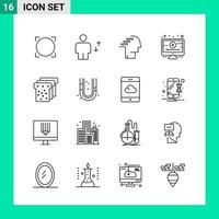 Pack of 16 Line Style Icon Set Outline Symbols for print Creative Signs Isolated on White Background 16 Icon Set Creative Black Icon vector background