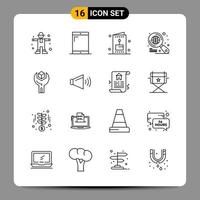 Paquete de 16 iconos negros símbolos de contorno signos para diseños receptivos sobre fondo blanco 16 iconos establecen fondo de vector de icono negro creativo