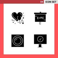 4 Icon Pack Solid Style Glyph Symbols on White Background Simple Signs for general designing Creative Black Icon vector background