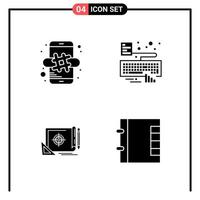 Set of 4 Solid Style Icons for web and mobile Glyph Symbols for print Solid Icon Signs Isolated on White Background 4 Icon Set Creative Black Icon vector background