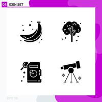 Solid Icon set Pack of 4 Glyph Icons isolated on White Background for Web Print and Mobile Creative Black Icon vector background