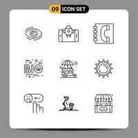 9 Thematic Vector Outlines and Editable Symbols of eco information mobile contacts communication Editable Vector Design Elements