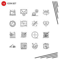 Outline Pack of 16 Universal Symbols of abacus internet security world food Editable Vector Design Elements