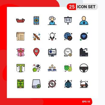 paquete de 25 signos y símbolos modernos de colores planos de línea rellena para medios de impresión web, como elementos de diseño de vectores editables de presentación de avatar de externalización de cuerpo de candado