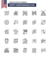 Set of 25 Modern Lines pack on USA Independence Day maony american saloon usa landmark Editable USA Day Vector Design Elements