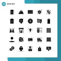 Set of 25 Vector Solid Glyphs on Grid for money security sun protect antivirus Editable Vector Design Elements