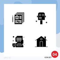 Pack of 4 creative Solid Glyphs of blueprint lock pen robot mobile Editable Vector Design Elements