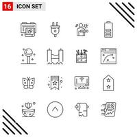 Pixle Perfect Set of 16 Line Icons Outline Icon Set for Webite Designing and Mobile Applications Interface Creative Black Icon vector background