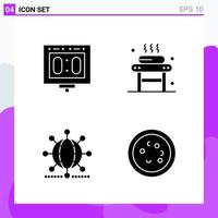 Set of 4 icons in solid style Creative Glyph Symbols for Website Design and Mobile Apps Simple Solid Icon Sign Isolated on White Background 4 Icons Creative Black Icon vector background