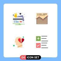 4 Universal Flat Icon Signs Symbols of card feeling payment website break heart Editable Vector Design Elements