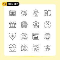 16 iconos creativos para el diseño moderno de sitios web y aplicaciones móviles receptivas 16 signos de símbolos de contorno sobre fondo blanco paquete de 16 iconos fondo de vector de icono negro creativo