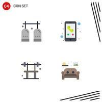 4 Thematic Vector Flat Icons and Editable Symbols of activities bench gas mobile fitness Editable Vector Design Elements