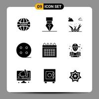 9 Black Icon Pack Glyph Symbols Signs for Responsive designs on white background 9 Icons Set Creative Black Icon vector background